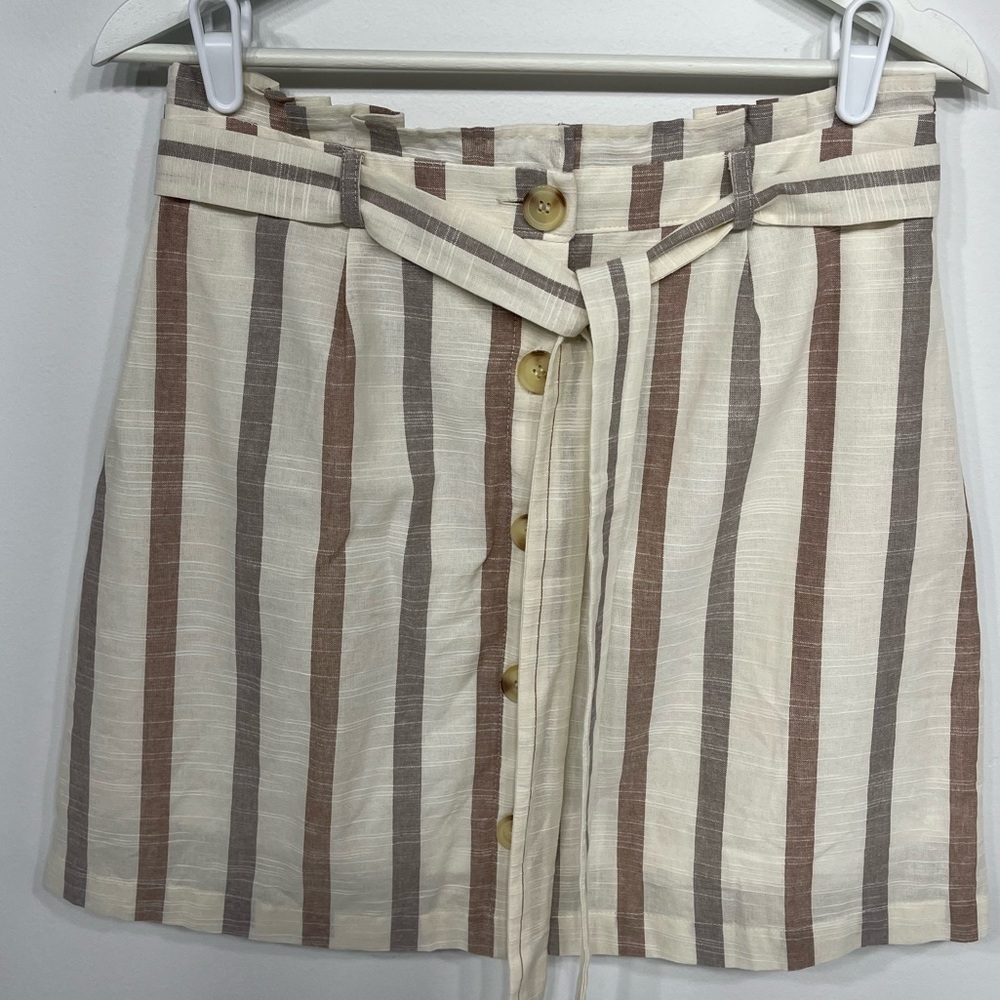 Mine cotton stripe button down belted mini skirt juniors size L